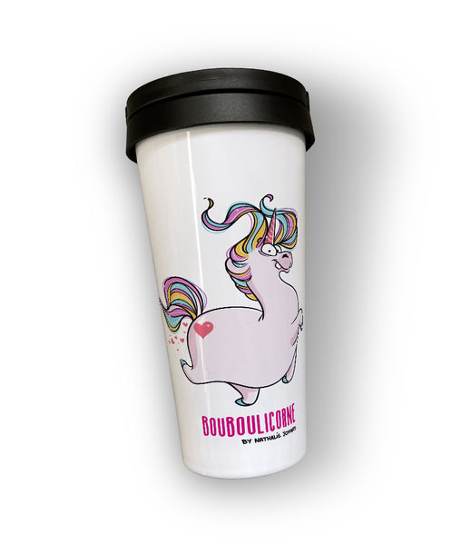 Bouboulicorne by Nathalie Jomard - Mug de voyage blanc en acier inoxydable