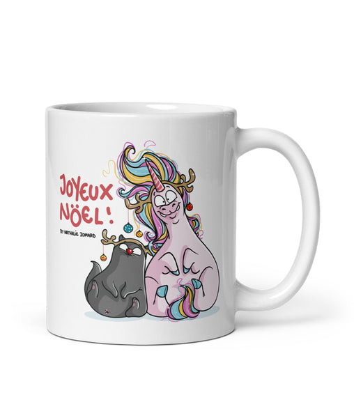Joyeux Noël Bouboulicorne et Chat-Bouboule by Nathalie Jomard - Mug Blanc Brillant