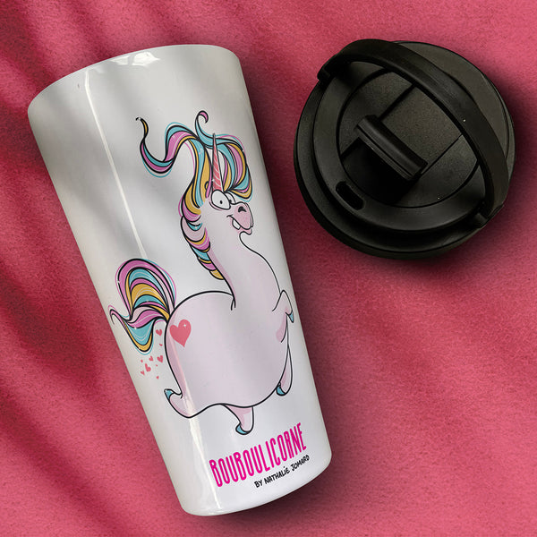 Bouboulicorne by Nathalie Jomard - Mug de voyage blanc en acier inoxydable