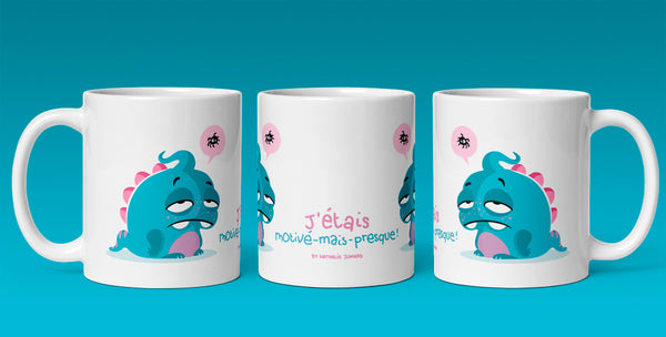 J'étais motivé-mais-presque Masculin, by Nathalie Jomard - Mug Blanc Brillant