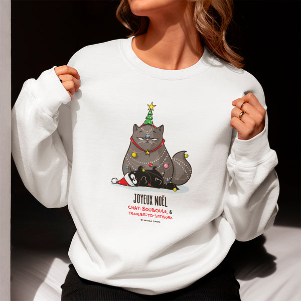 Joyeux Noël Chat-Bouboule et Tenebrito-Satanax, by Nathalie Jomard - Sweat écologique unisexe
