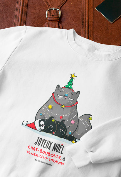 Joyeux Noël Chat-Bouboule et Tenebrito-Satanax, by Nathalie Jomard - Sweat écologique unisexe
