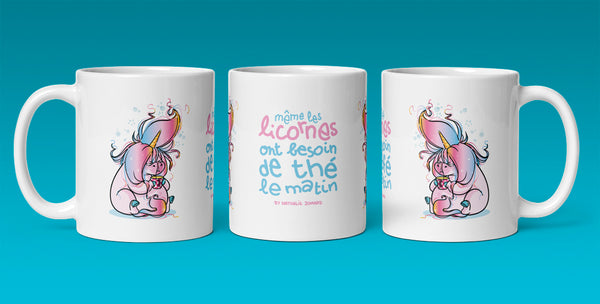 Même les licornes ont besoin de thé le matin, by Nathalie Jomard - Mug Blanc Brillant