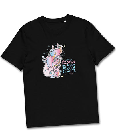 Même les licornes ont besoin de café le matin, by Nathalie Jomard - T-shirt unisexe en coton biologique Noir
