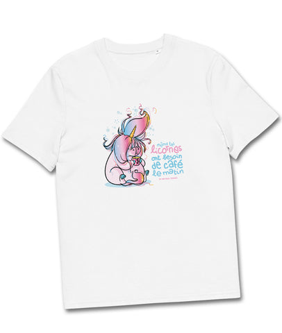 Même les licornes ont besoin de café le matin, by Nathalie Jomard - T-shirt unisexe en coton biologique
