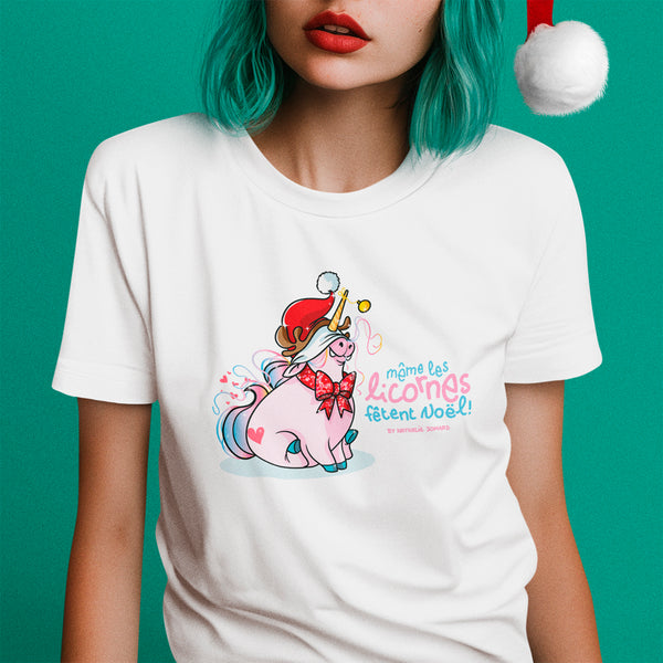 Même les licornes fêtent Noël, by Nathalie Jomard - T-shirt unisexe en coton biologique