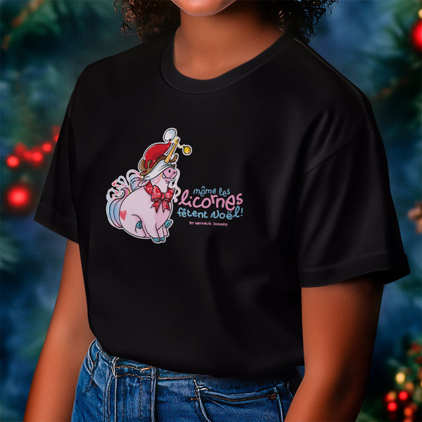 Même les licornes fêtent Noël, by Nathalie Jomard - T-shirt unisexe en coton biologique