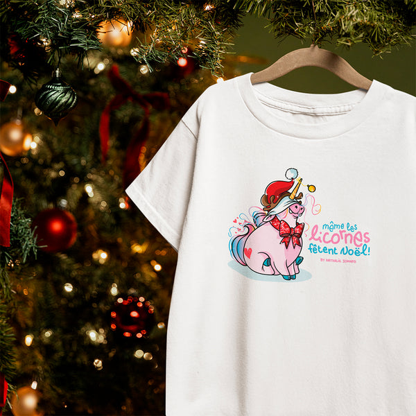 Même les licornes fêtent Noël, by Nathalie Jomard - T-shirt unisexe en coton biologique