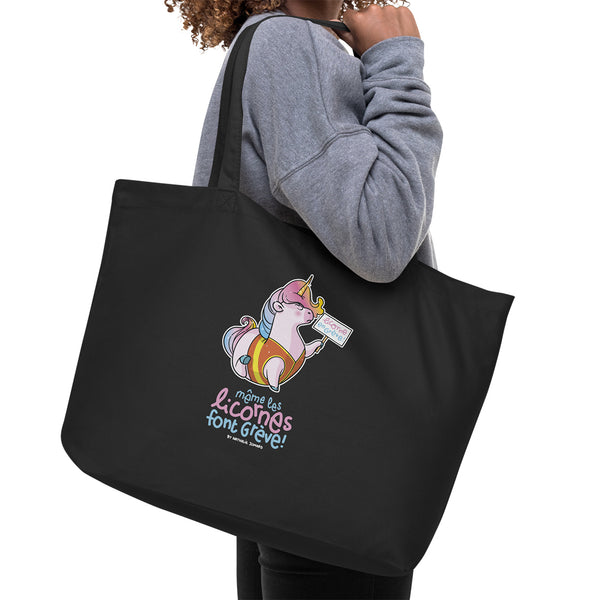 Même les licornes font grève, by Nathalie Jomard - Grand tote bag bio