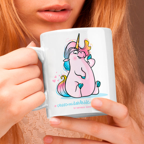 #cestformidabledetreunelicorne, by Nathalie Jomard - Mug Blanc Brillant