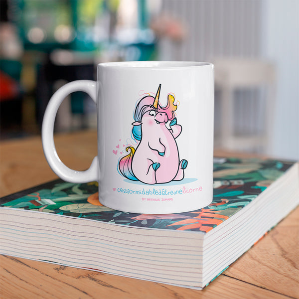 #cestformidabledetreunelicorne, by Nathalie Jomard - Mug Blanc Brillant