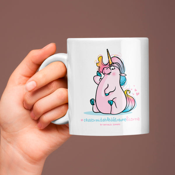 #cestformidabledetreunelicorne, by Nathalie Jomard - Mug Blanc Brillant