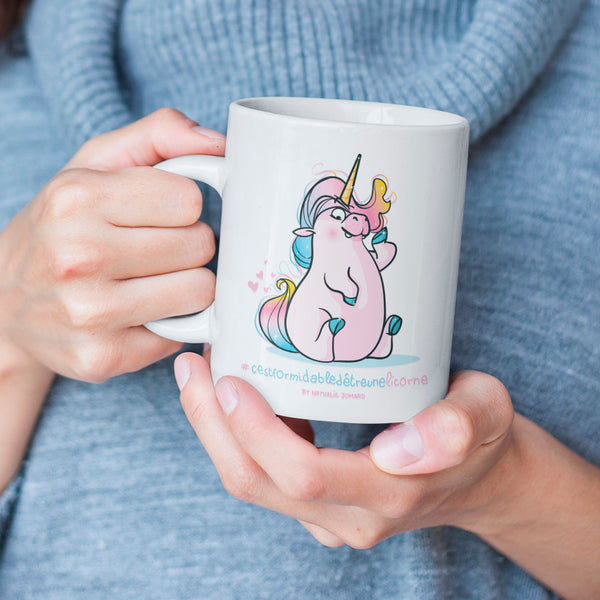#cestformidabledetreunelicorne, by Nathalie Jomard - Mug Blanc Brillant