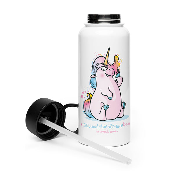 #cestformidabledetreunelicorne, by Nathalie Jomard - Bouteille d'eau en acier inoxydable avec paille