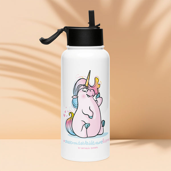 #cestformidabledetreunelicorne, by Nathalie Jomard - Bouteille d'eau en acier inoxydable avec paille