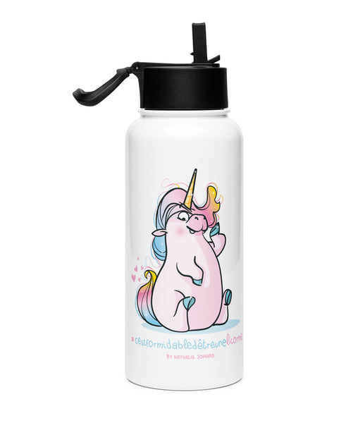 #cestformidabledetreunelicorne, by Nathalie Jomard - Bouteille d'eau en acier inoxydable avec paille