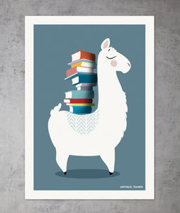 Poster Le lama bibliophile by Nathalie Jomard