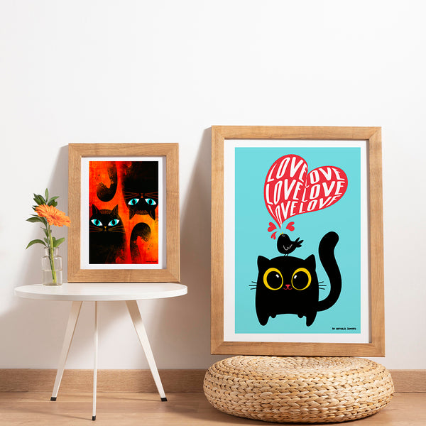 Poster Le chat et l'oiseau by Nathalie Jomard