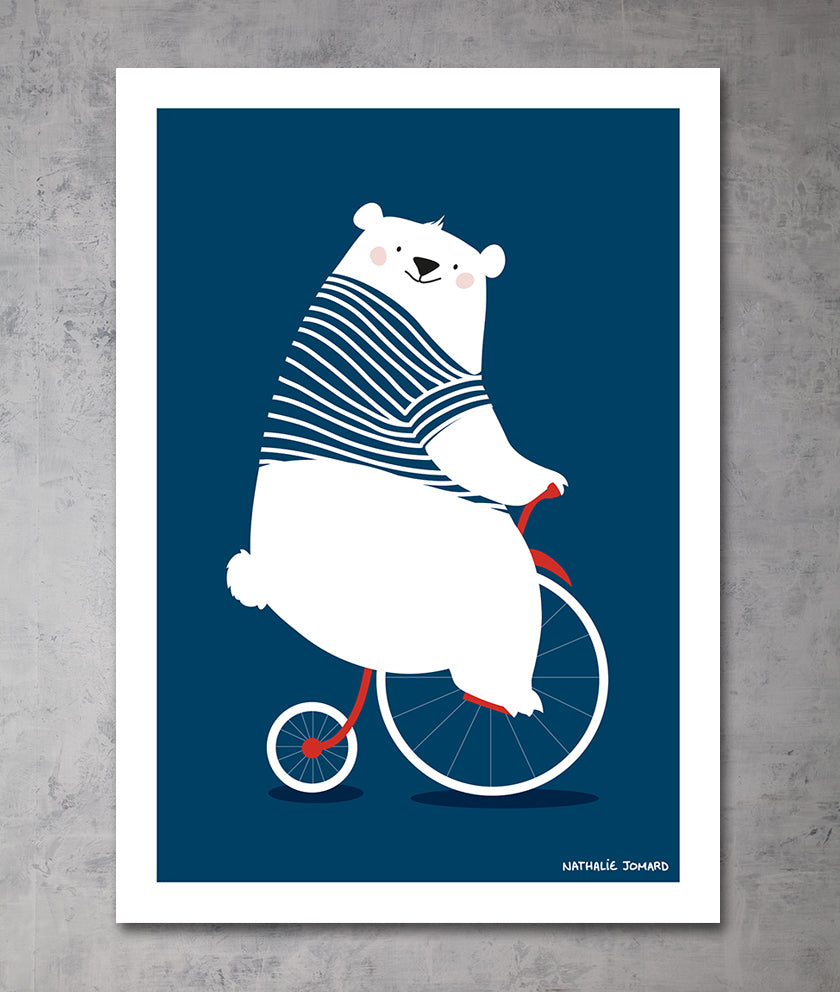 Poster Nounours fait du vélo by Nathalie Jomard