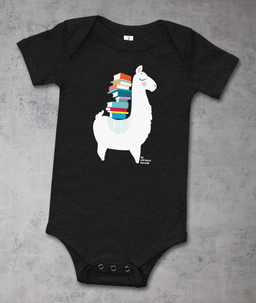 Le lama bibliophile by Nathalie Jomard - Body à manches courtes pour bébé