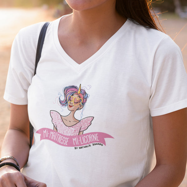 Mi-Maîtresse Mi-Licorne by Nathalie Jomard - T-shirt col V ajusté femme
