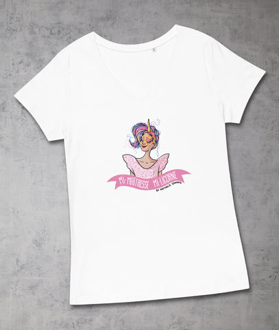 Mi-Maîtresse Mi-Licorne by Nathalie Jomard - T-shirt col V ajusté femme