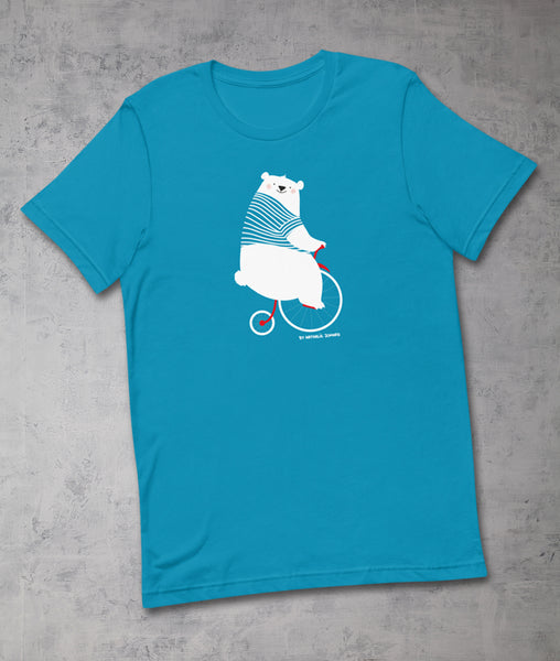 Nounours fait du vélo by Nathalie Jomard - T-shirt premium unisexe à col rond